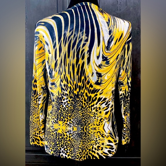 Metrics gold/Blk animal pattern longsleeves beaded sweater. Size small - Picture 3 of 10